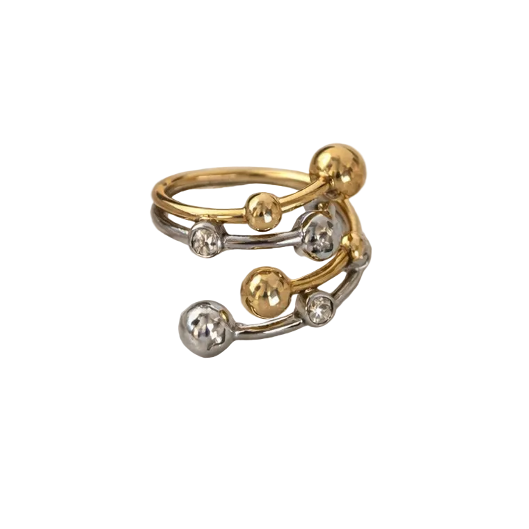 Anillo Esferas Doble Tono