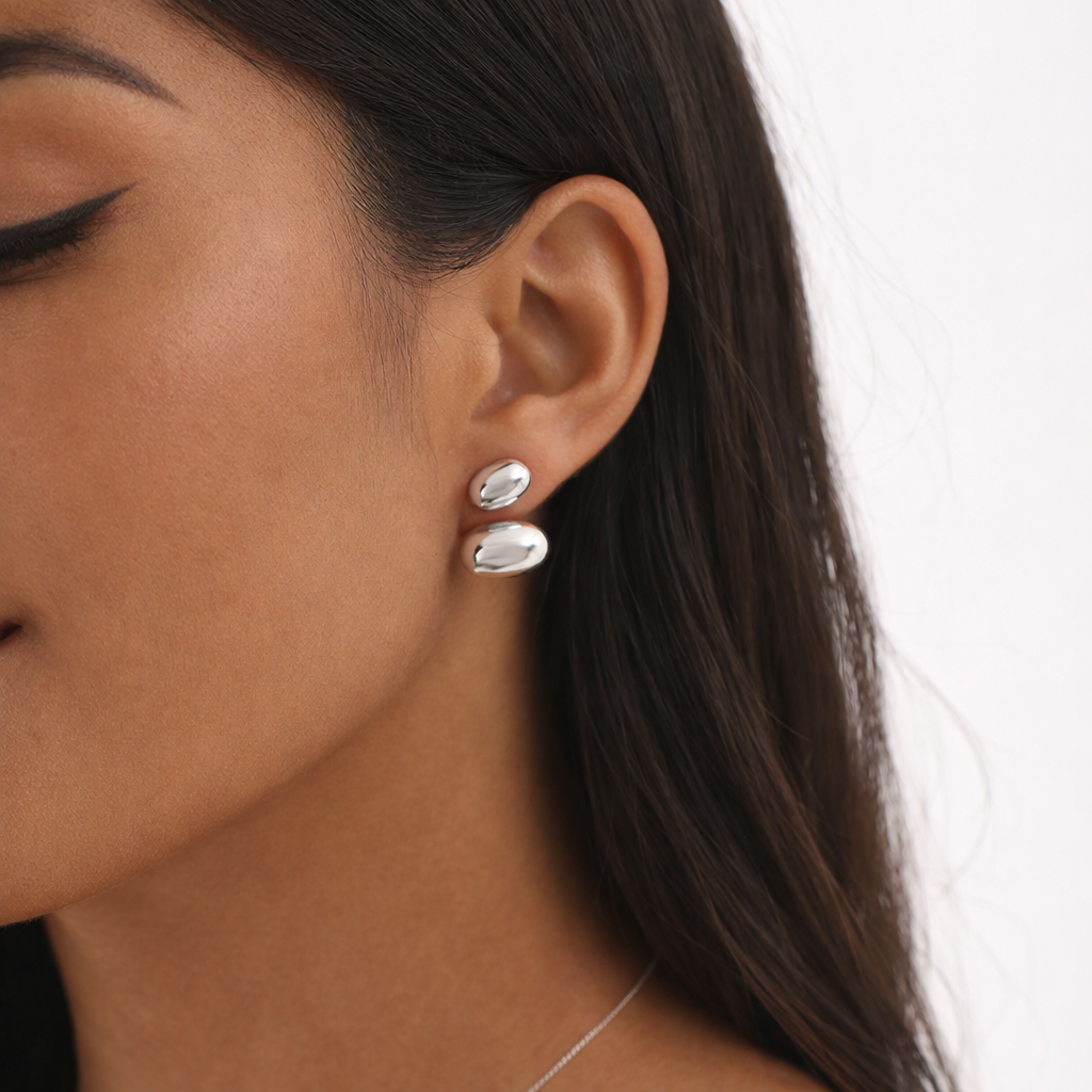Pendientes Doble Esfera Plateada