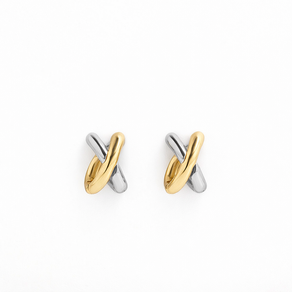 Pendientes Cruz Doble tono (mini)