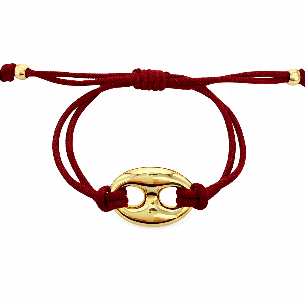Pulsera Grano de Café con Cordón Rojo Vino