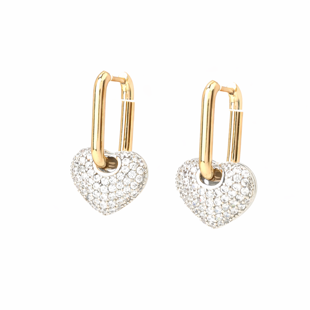 Pendientes Corazón Brillo Dorado
