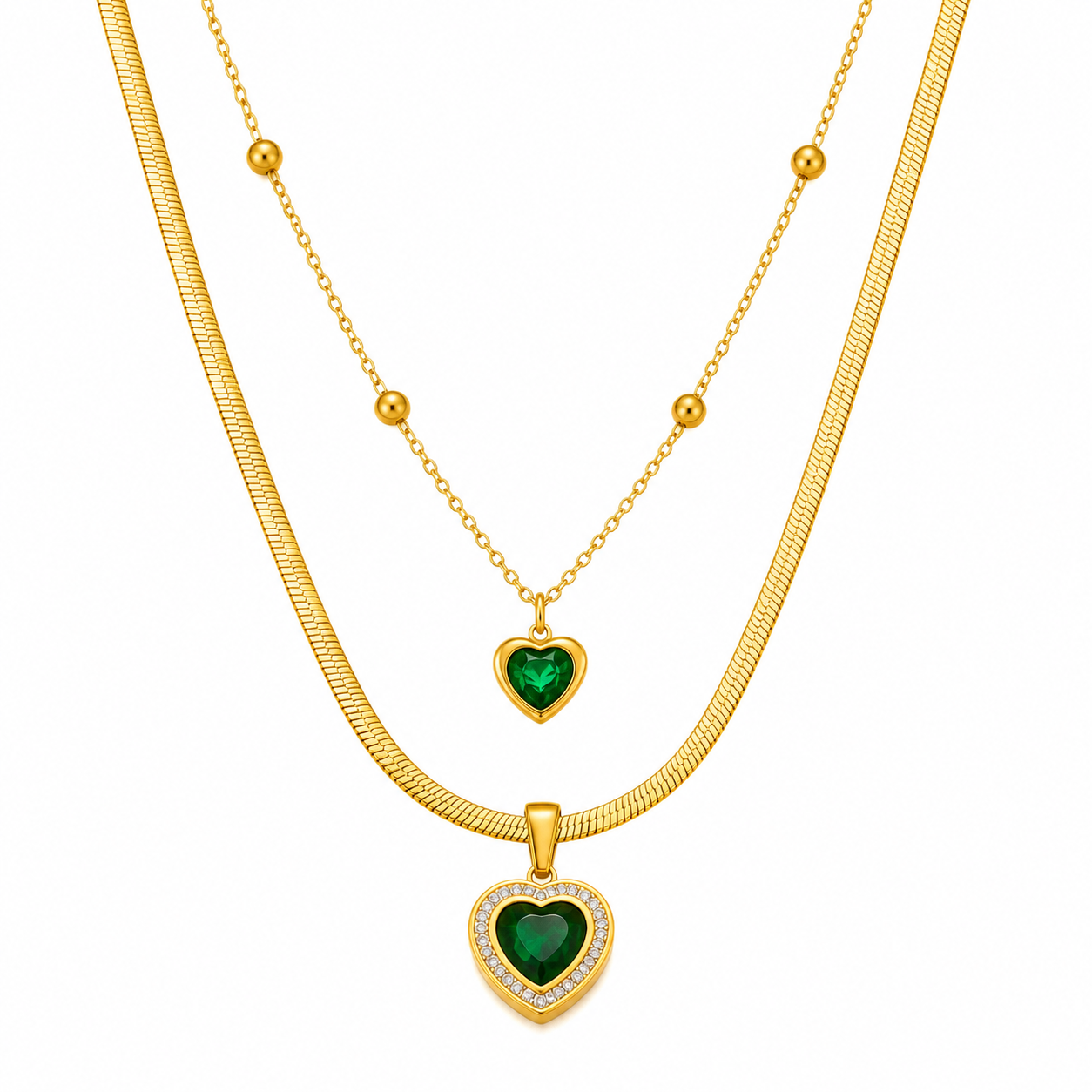 Collar Doble Corazón Dorado