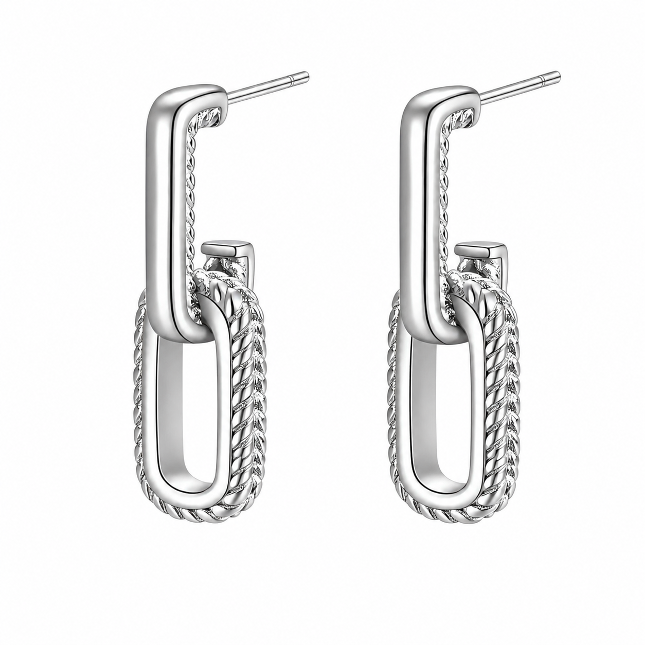 Pendientes Doble Cadena Plateado