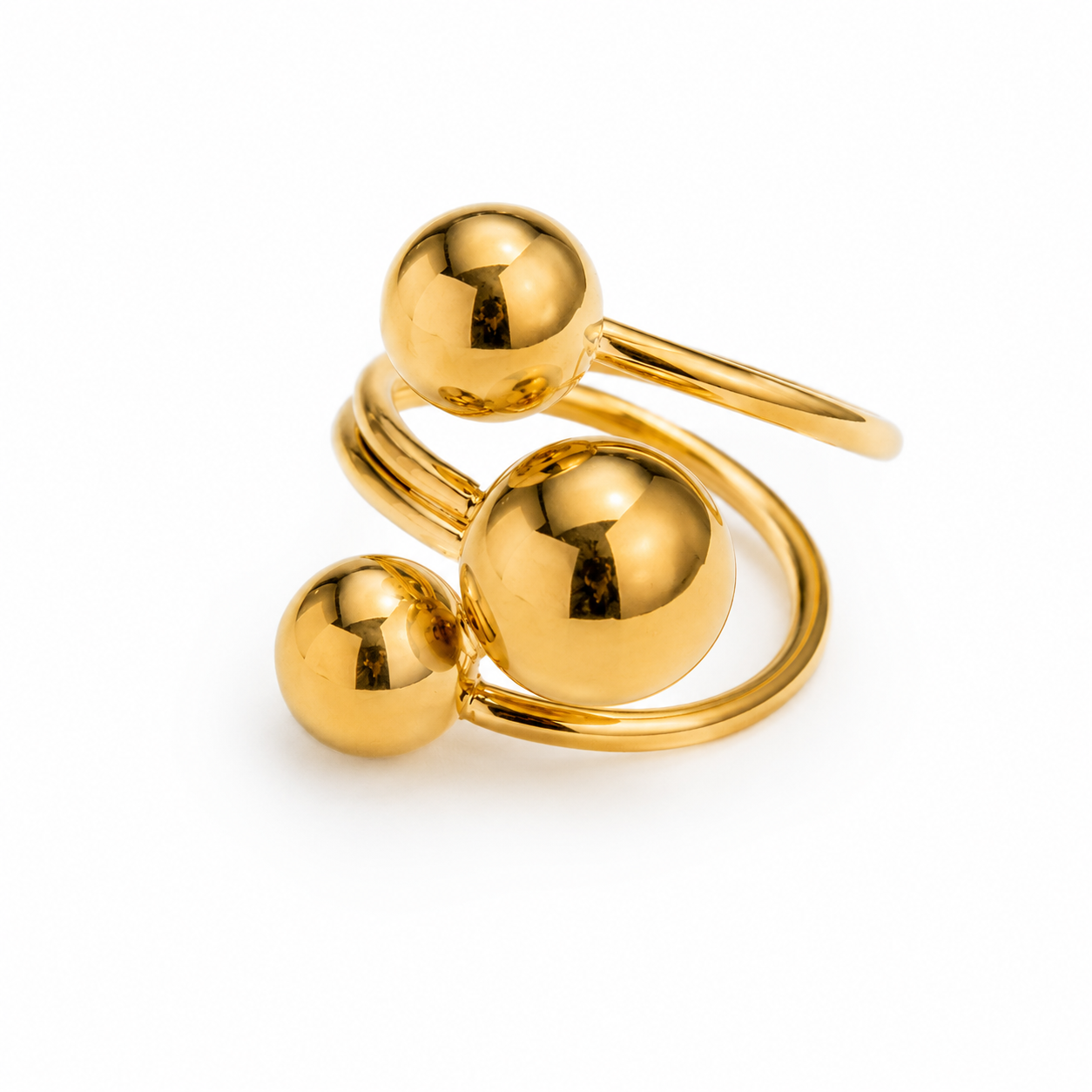 Anillo Triple Esfera Dorada