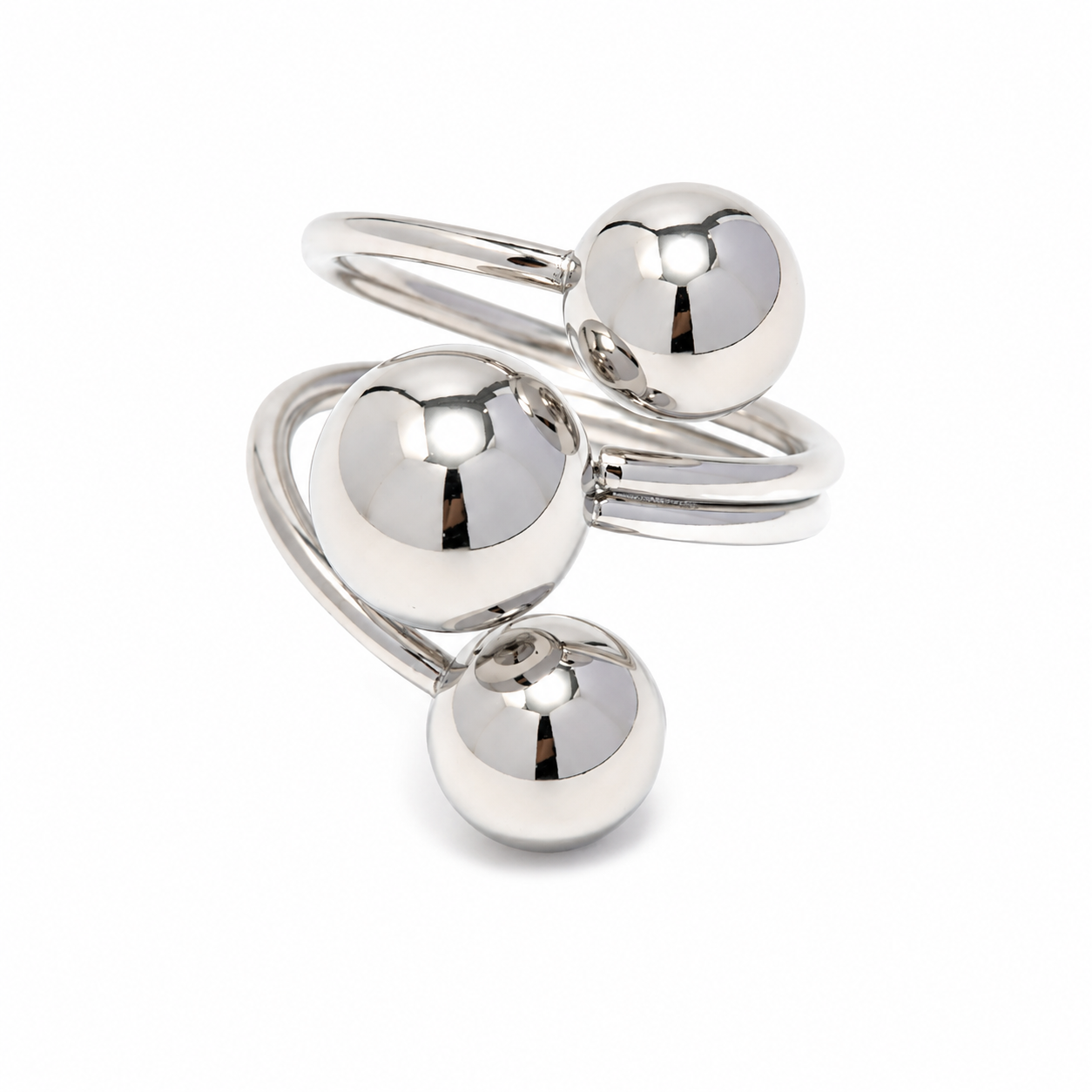 Anillo Triple Esfera Plateada