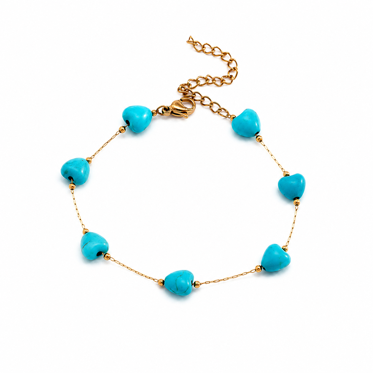 Pulsera Corazones Turquesa Dorados